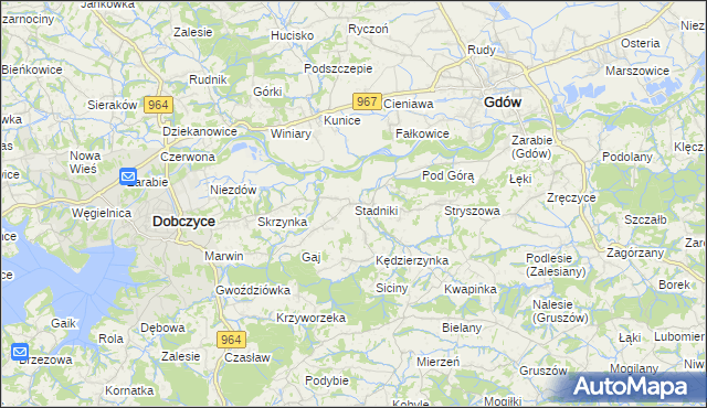mapa Stadniki gmina Dobczyce, Stadniki gmina Dobczyce na mapie Targeo