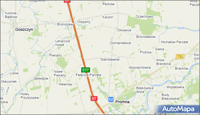 mapa Stanisławów gmina Promna, Stanisławów gmina Promna na mapie Targeo