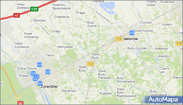 mapa Stare Budy gmina Jaktorów, Stare Budy gmina Jaktorów na mapie Targeo