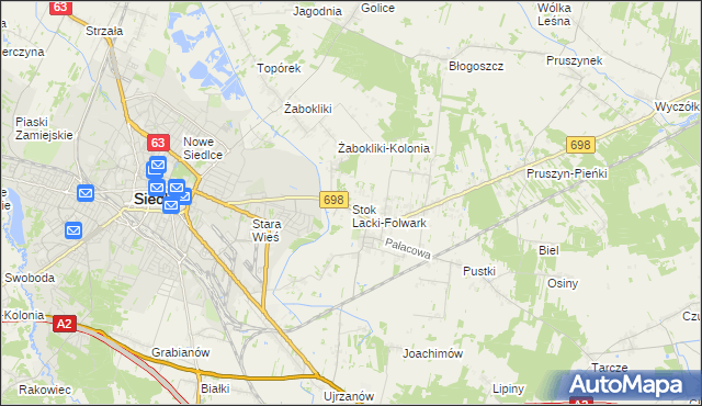 mapa Stok Lacki-Folwark, Stok Lacki-Folwark na mapie Targeo