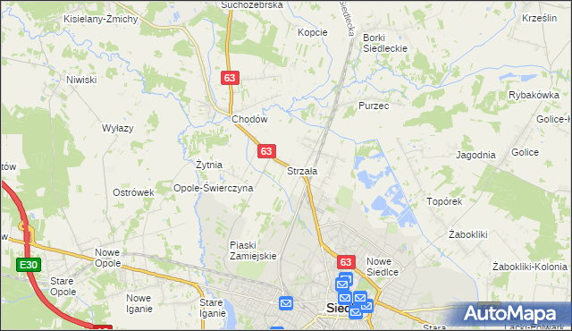 mapa Strzała gmina Siedlce, Strzała gmina Siedlce na mapie Targeo