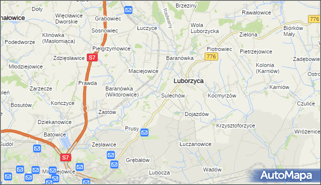 mapa Sulechów gmina Kocmyrzów-Luborzyca, Sulechów gmina Kocmyrzów-Luborzyca na mapie Targeo