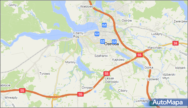 mapa Szafranki gmina Ostróda, Szafranki gmina Ostróda na mapie Targeo