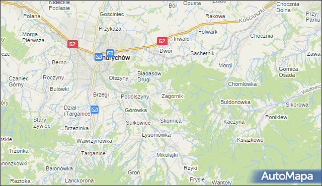 mapa Zagórnik gmina Andrychów, Zagórnik gmina Andrychów na mapie Targeo