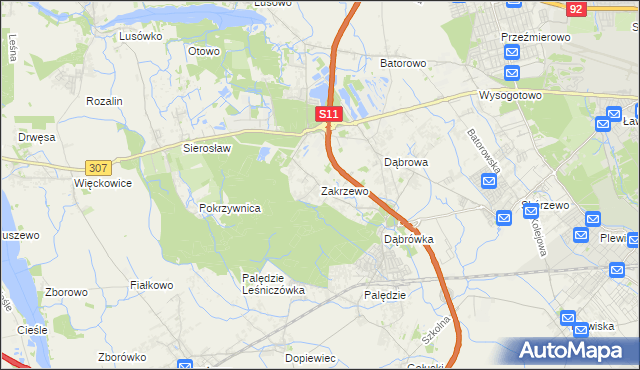 mapa Zakrzewo gmina Dopiewo, Zakrzewo gmina Dopiewo na mapie Targeo