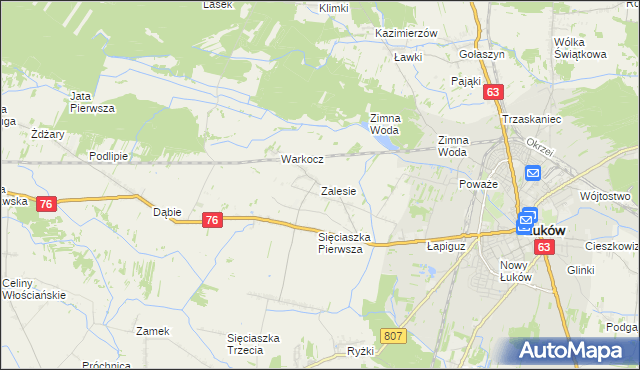 mapa Zalesie gmina Łuków, Zalesie gmina Łuków na mapie Targeo