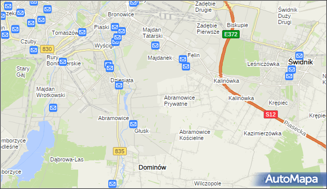 mapa Abramowice Prywatne, Abramowice Prywatne na mapie Targeo