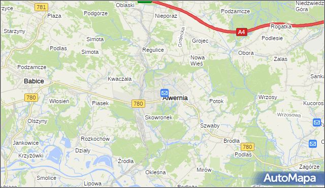 mapa Alwernia, Alwernia na mapie Targeo