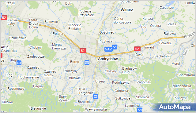 mapa Andrychów, Andrychów na mapie Targeo