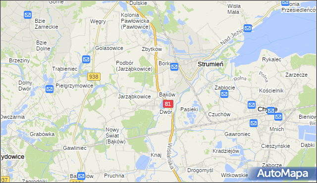 mapa Bąków gmina Strumień, Bąków gmina Strumień na mapie Targeo