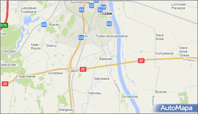 mapa Bałdowo gmina Tczew, Bałdowo gmina Tczew na mapie Targeo