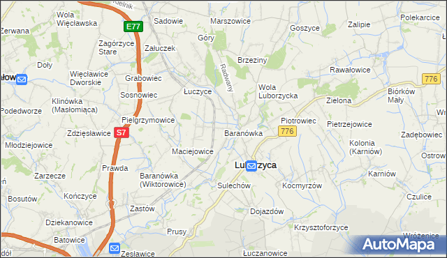 mapa Baranówka gmina Kocmyrzów-Luborzyca, Baranówka gmina Kocmyrzów-Luborzyca na mapie Targeo