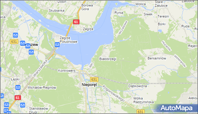 mapa Białobrzegi gmina Nieporęt, Białobrzegi gmina Nieporęt na mapie Targeo