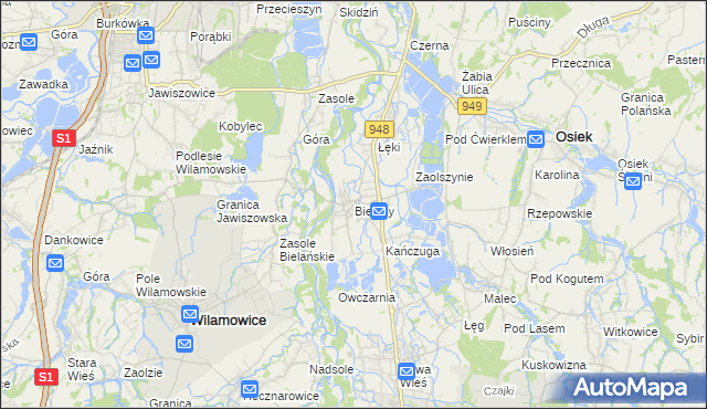 mapa Bielany gmina Kęty, Bielany gmina Kęty na mapie Targeo