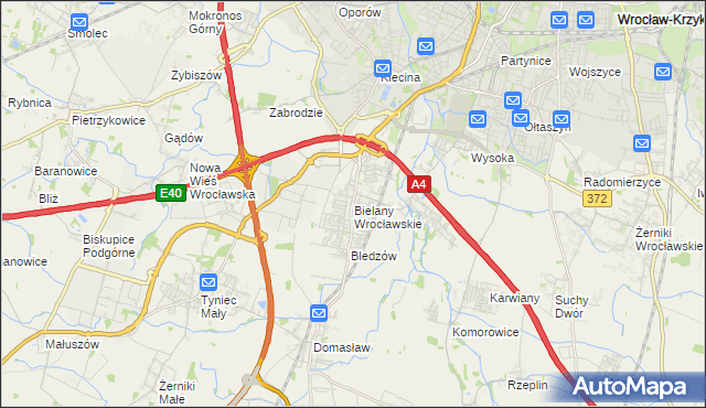 mapa Bielany Wrocławskie, Bielany Wrocławskie na mapie Targeo