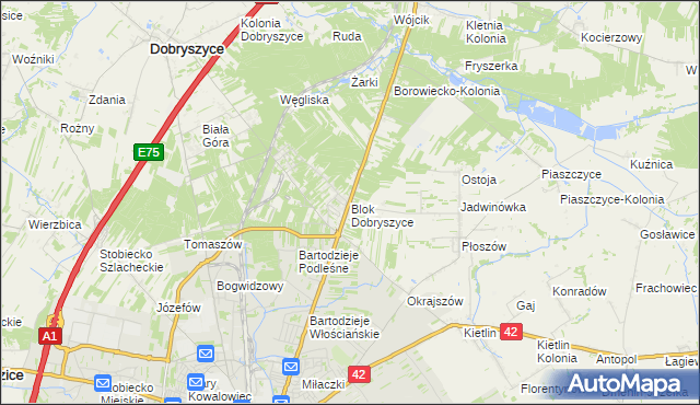 mapa Blok Dobryszyce, Blok Dobryszyce na mapie Targeo