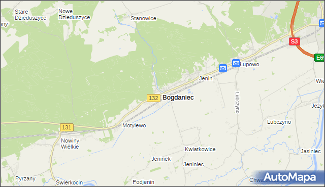 mapa Bogdaniec powiat gorzowski, Bogdaniec powiat gorzowski na mapie Targeo