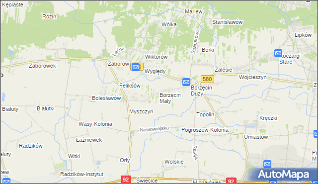 mapa Borzęcin Mały, Borzęcin Mały na mapie Targeo