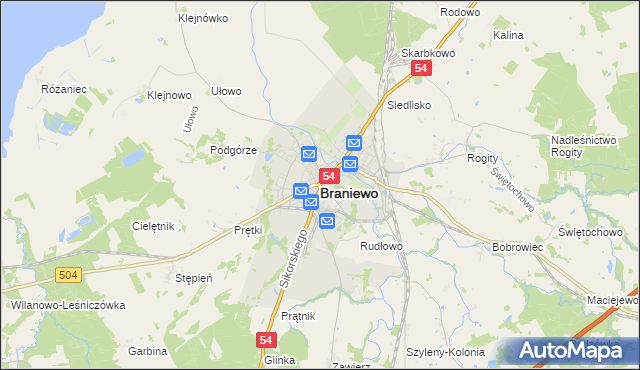 mapa Braniewo, Braniewo na mapie Targeo