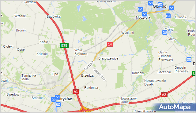 mapa Bratoszewice, Bratoszewice na mapie Targeo