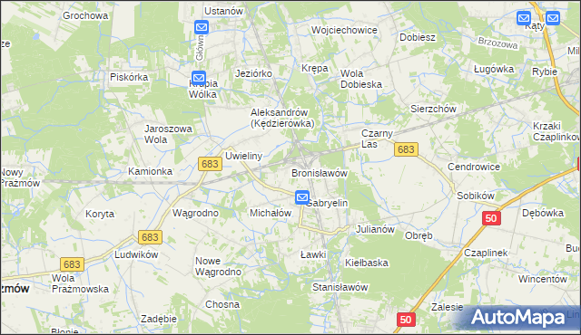 mapa Bronisławów gmina Prażmów, Bronisławów gmina Prażmów na mapie Targeo