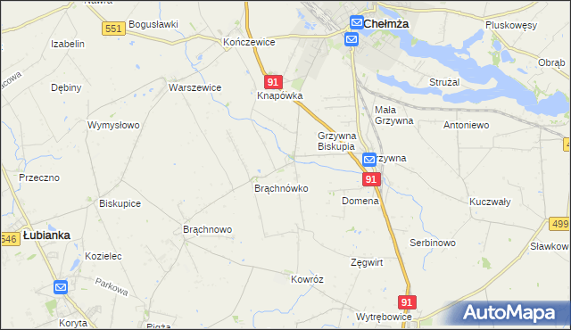 mapa Browina gmina Chełmża, Browina gmina Chełmża na mapie Targeo