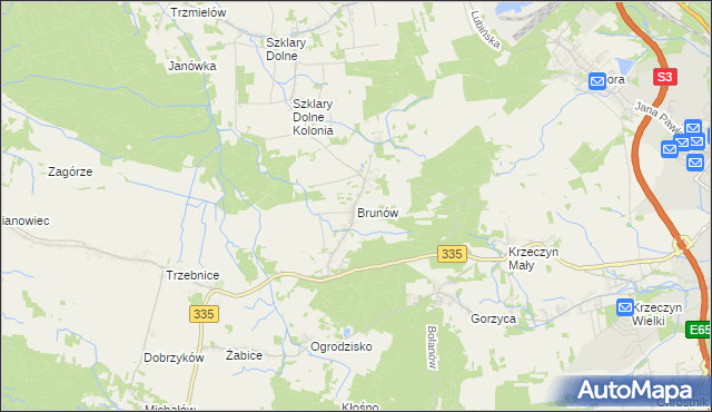 mapa Brunów gmina Chocianów, Brunów gmina Chocianów na mapie Targeo