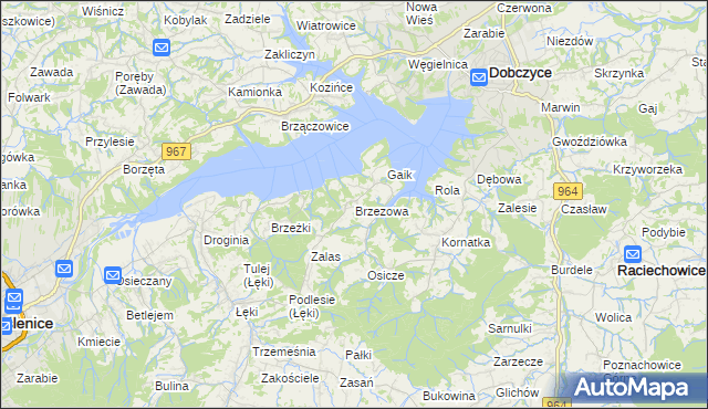 mapa Brzezowa gmina Dobczyce, Brzezowa gmina Dobczyce na mapie Targeo