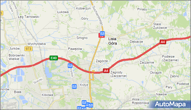 mapa Brzozówka gmina Lisia Góra, Brzozówka gmina Lisia Góra na mapie Targeo
