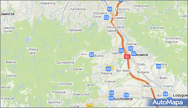 mapa Bystra gmina Wilkowice, Bystra gmina Wilkowice na mapie Targeo