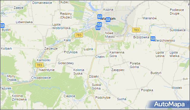 mapa Chełm gmina Wolbrom, Chełm gmina Wolbrom na mapie Targeo