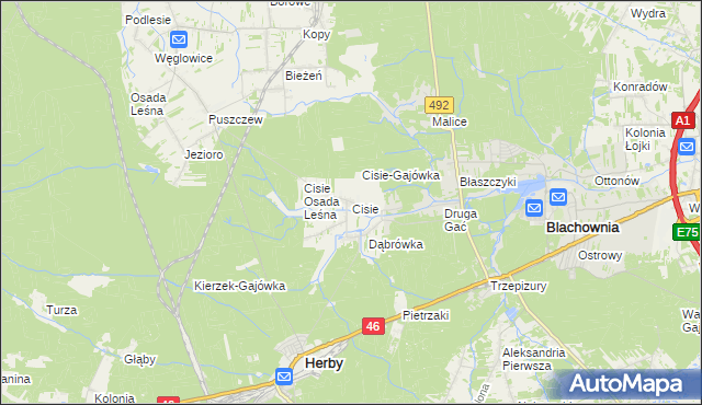 mapa Cisie gmina Blachownia, Cisie gmina Blachownia na mapie Targeo