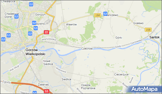 mapa Czechów gmina Santok, Czechów gmina Santok na mapie Targeo