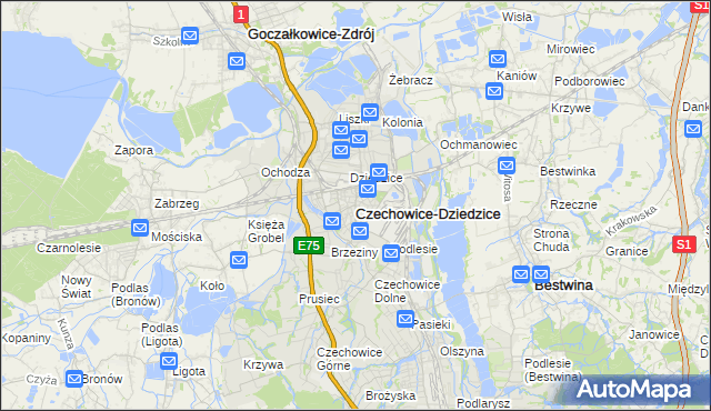 mapa Czechowic-Dziedzic, Czechowice-Dziedzice na mapie Targeo