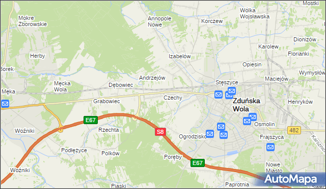 mapa Czechy gmina Zduńska Wola, Czechy gmina Zduńska Wola na mapie Targeo