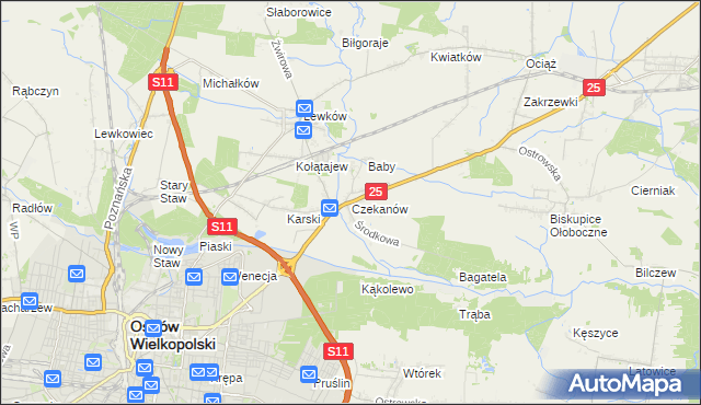 mapa Czekanów gmina Ostrów Wielkopolski, Czekanów gmina Ostrów Wielkopolski na mapie Targeo
