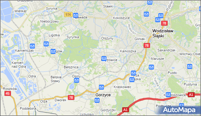 mapa Czyżowice gmina Gorzyce, Czyżowice gmina Gorzyce na mapie Targeo