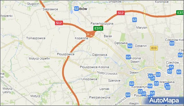 mapa Dąbrowica gmina Jastków, Dąbrowica gmina Jastków na mapie Targeo