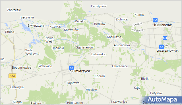 mapa Dąbrówka gmina Sulmierzyce, Dąbrówka gmina Sulmierzyce na mapie Targeo