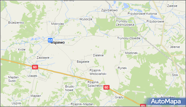 mapa Dalekie gmina Wąsewo, Dalekie gmina Wąsewo na mapie Targeo