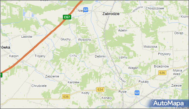 mapa Dębinki gmina Zabrodzie, Dębinki gmina Zabrodzie na mapie Targeo
