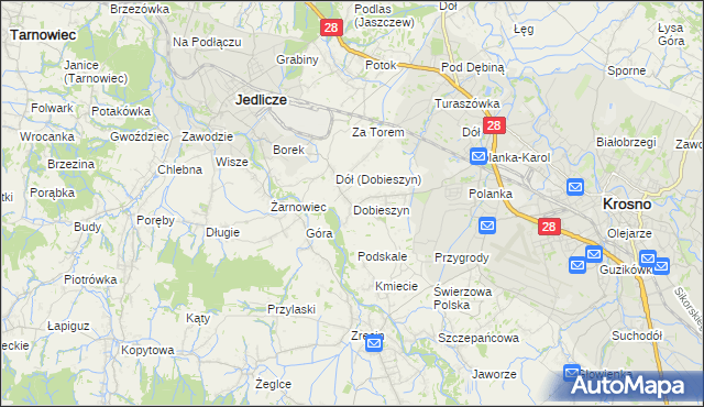 mapa Dobieszyn gmina Jedlicze, Dobieszyn gmina Jedlicze na mapie Targeo