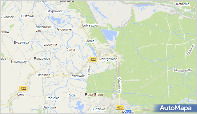 mapa Dziergowice, Dziergowice na mapie Targeo