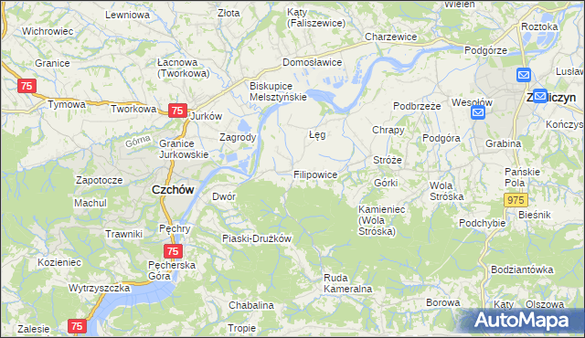 mapa Filipowice gmina Zakliczyn, Filipowice gmina Zakliczyn na mapie Targeo