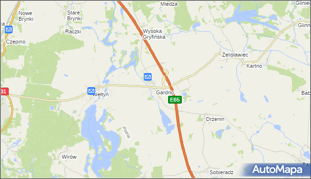 mapa Gardno gmina Gryfino, Gardno gmina Gryfino na mapie Targeo