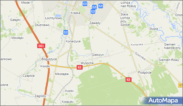 mapa Giełczyn gmina Łomża, Giełczyn gmina Łomża na mapie Targeo