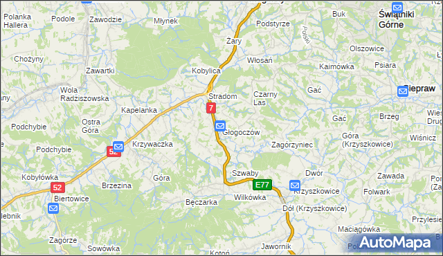 mapa Głogoczów, Głogoczów na mapie Targeo