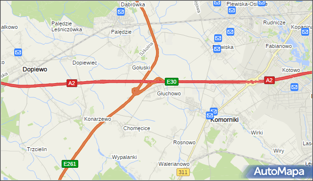 mapa Głuchowo gmina Komorniki, Głuchowo gmina Komorniki na mapie Targeo