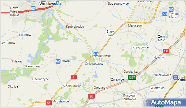 mapa Gniechowice, Gniechowice na mapie Targeo