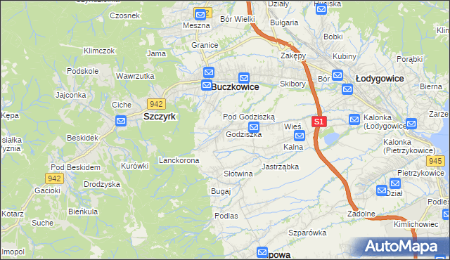 mapa Godziszka gmina Buczkowice, Godziszka gmina Buczkowice na mapie Targeo